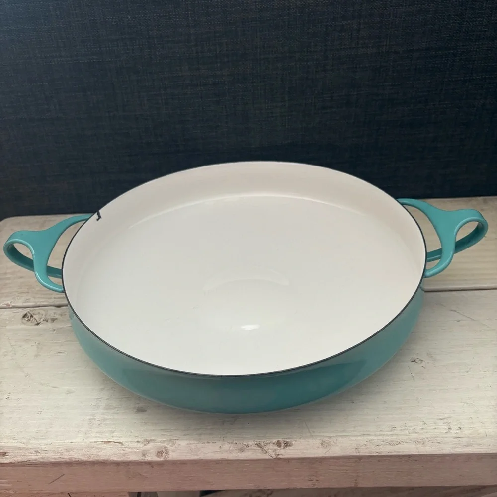 Dansk Turquoise Blue Enamel Paella Pan 13.25” Vintage MCM Kobenstyle Denmark